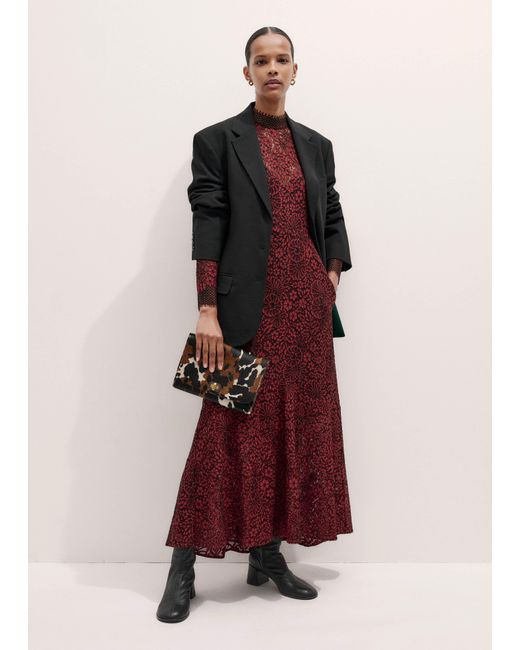 ME+EM Red Two-Tone Lace Maxi Dress