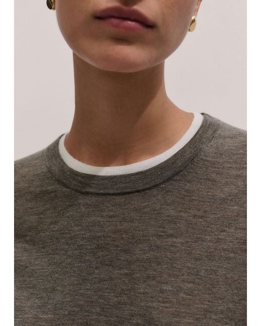 ME+EM Gray Barely There Contrast Trim Knit Baby Tee Pebble-Soft