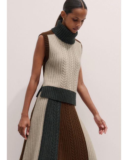ME+EM Brown Merino Cashmere Patched Cable Knit Vest