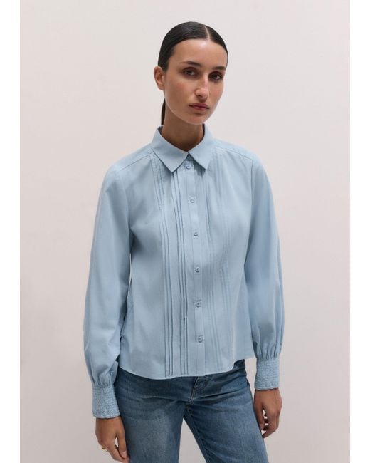 ME+EM Blue Micro Cord Slim Fitting Blouse