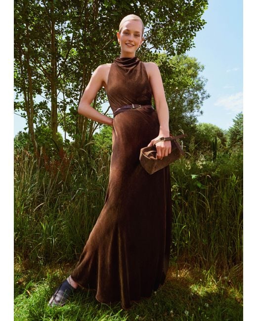 ME+EM Natural Silk Blend Velvet Draped Full Length Dress