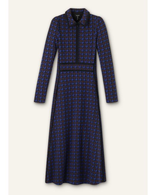 ME+EM Blue Houndstooth Jacquard Ponte Maxi Dress