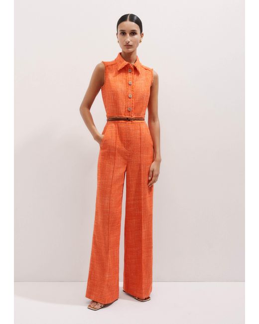 ME+EM Orange Tweed Fray Trim Jumpsuit Papaya