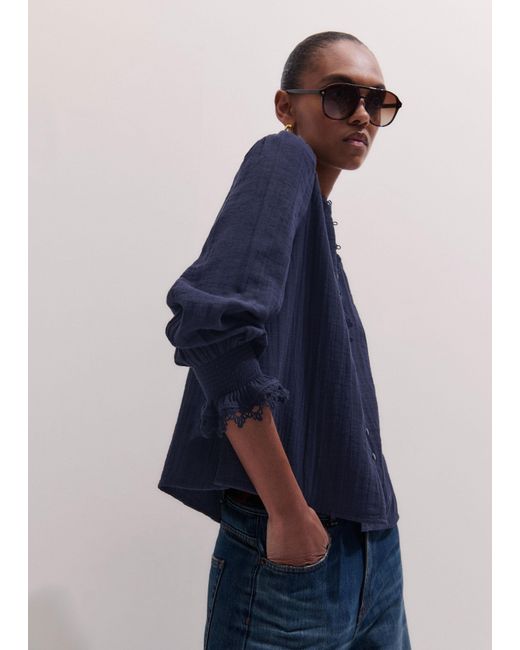 ME+EM Blue Cheesecloth Intricate Detail Blouse