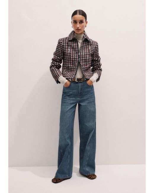 ME+EM Black Houndstooth Fitted Cropped Jacket