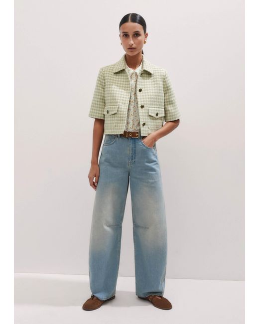 ME+EM Natural Dogtooth Short Sleeve Jacket