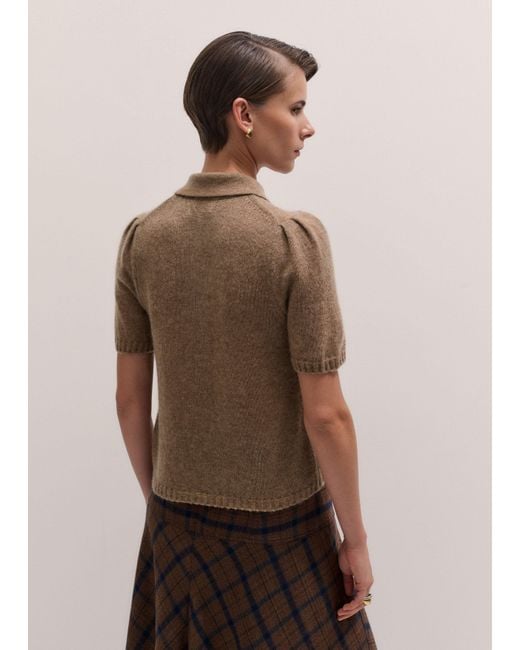 ME+EM Brown Merino Cashmere Silk Pouf Sleeve Knit Tee