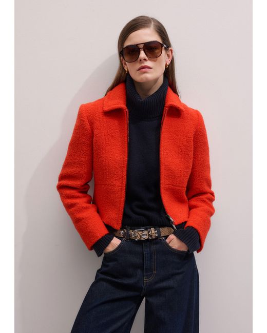 ME+EM Red Cropped Boucle Jacket