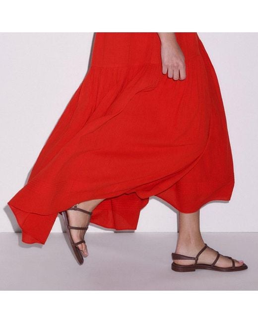 ME+EM Blue Cotton Pin Tuck Swing Maxi Dress With Slip + Tie