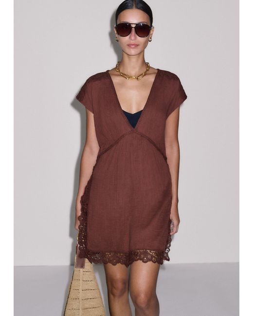 ME+EM Red Lace Detail Short Beach Dress