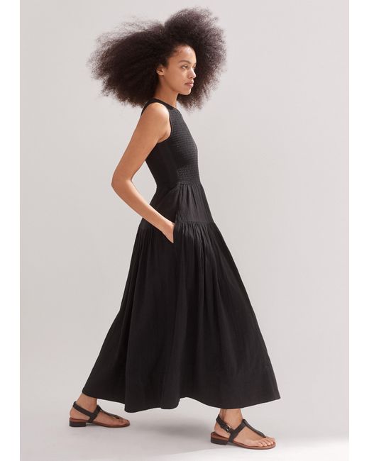ME+EM Natural Cheesecloth Shirred One Shoulder Maxi Dress