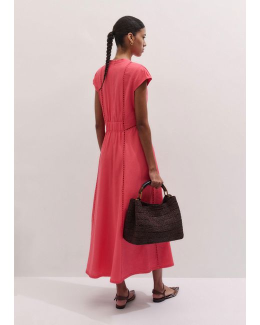 ME+EM Pink Crease-Less Embroidery Stitch Detail Maxi Dress