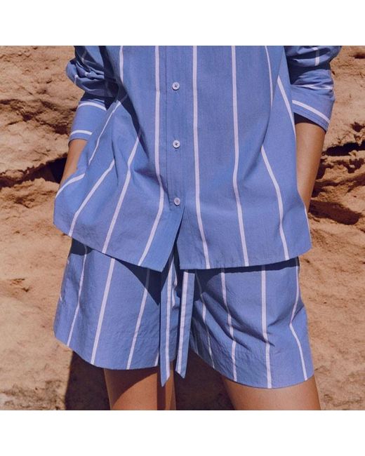 ME+EM Blue Cotton Stripe Long Sleeve Shirt