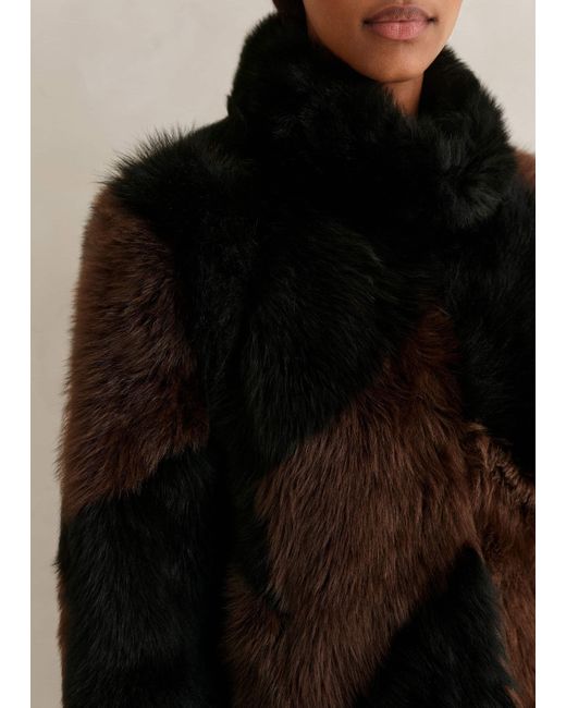 ME+EM Black Statement Shearling Patchwork Coat/Chocolate