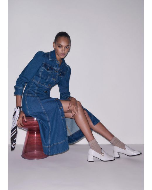 ME+EM Blue Panelled Fit And Flare Midi Dress