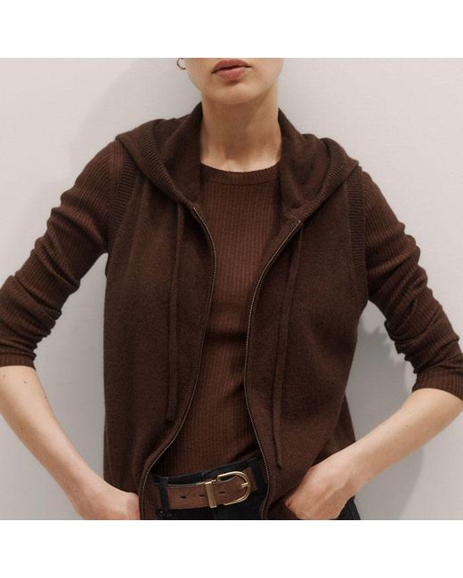 ME+EM Brown Cashmere Sleeveless Relaxed Zip Hoody Espresso