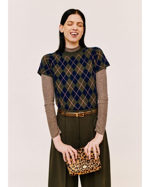 ME+EM Multicolor Cashmere Argyle Knit Baby Tee Multi