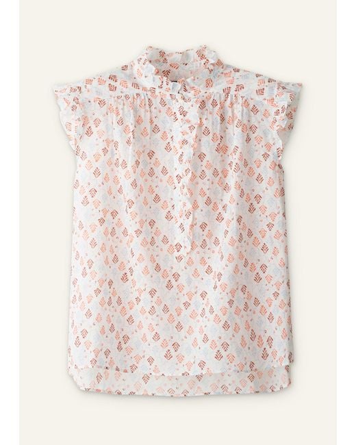 ME+EM Multicolor Cotton Geo Leaves Print Top Light Cream-Multi