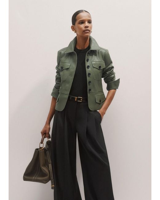 ME+EM Green Washed Leather Fitted Utility Jacket
