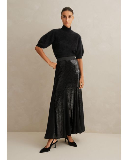 ME+EM Black Sequin + Georgette Godet Maxi Skirt
