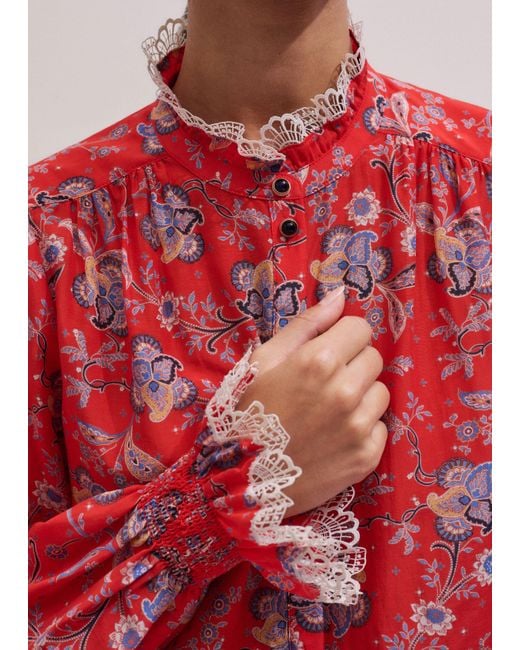 ME+EM Red Ornate Floral Paisley Print Blouse
