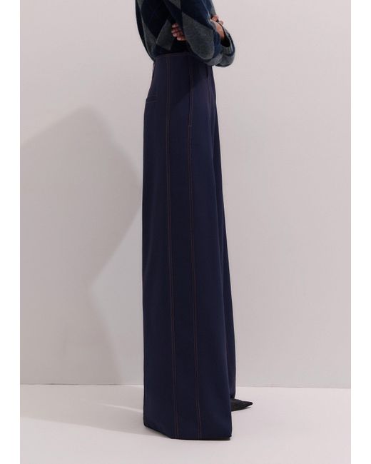 ME+EM Blue Contrast Top Stitch Wide Leg Pant