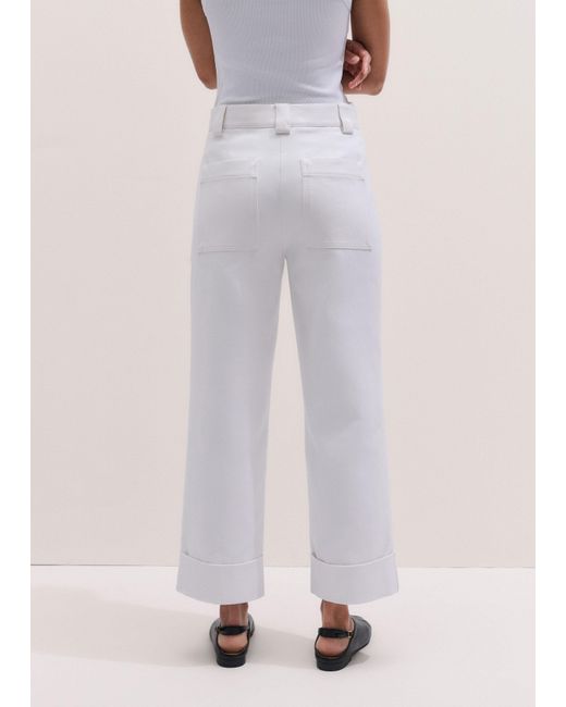 ME+EM Natural Straight Crop Trouser With Turn Up