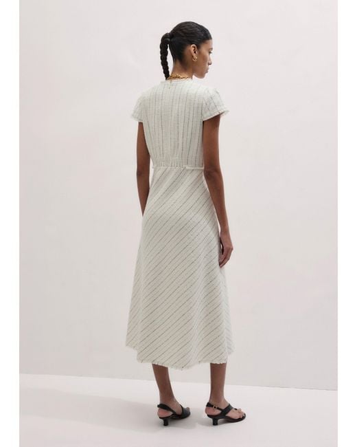ME+EM White Textured Stripe Fit And Flare Midi Dress