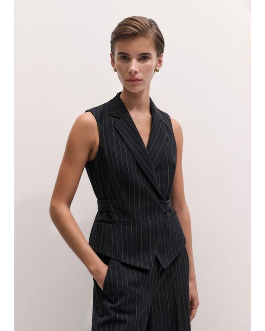 ME+EM Black Pinstripe Wrap Waistcoat