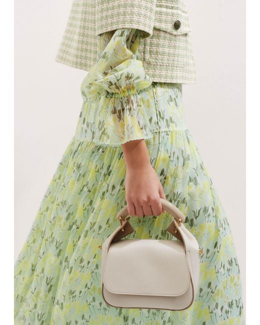 ME+EM Green Silk Tulip Print Full Length Dress + Tie