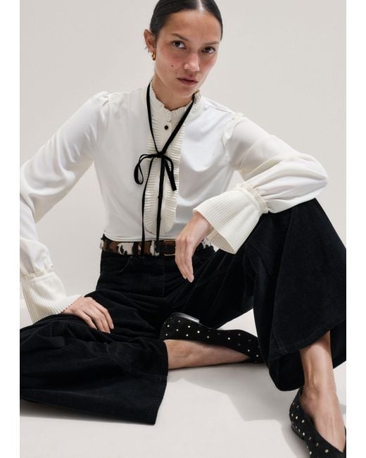 ME+EM Natural Frill Neck Layering Blouse + Tie