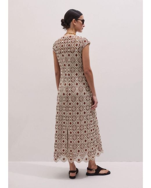 ME+EM Pink Graphic Cotton Lace Slim Maxi Dress Rosewood-Cream