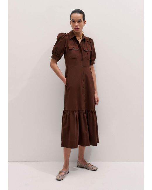 ME+EM Brown Seersucker Midi Shirt Dress + Belt