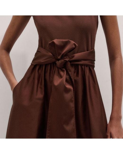 ME+EM Brown Boat Neck Fit And Flare Maxi Dress + Tie