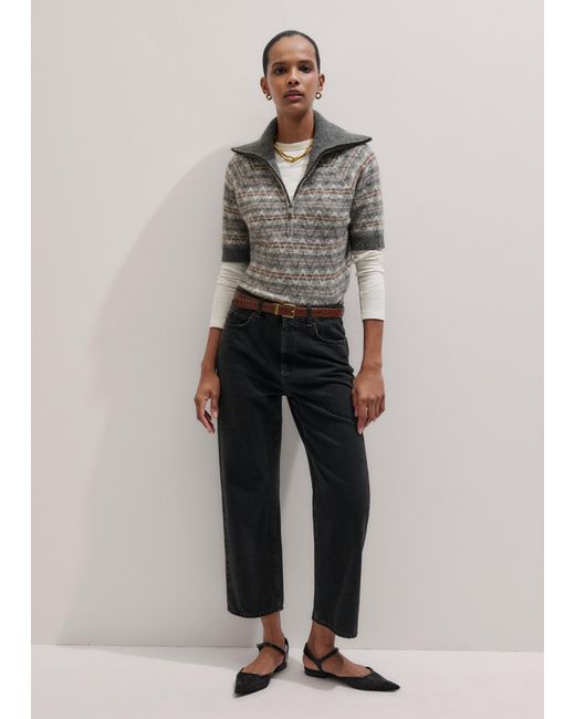 ME+EM Gray Half Zip Jacquard Knit Tee