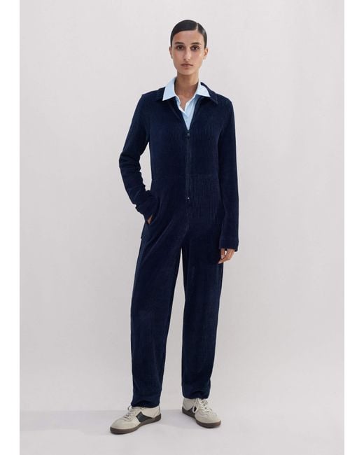 ME+EM Blue Fluid Cord Velour Jumpsuit + Belt