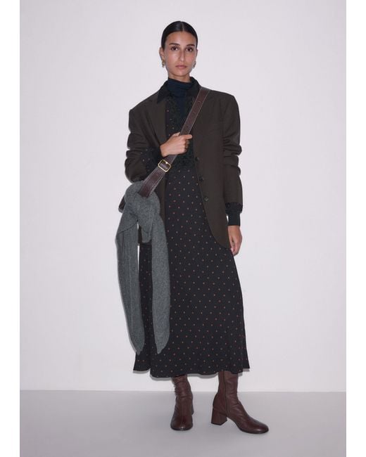 ME+EM Black Winter Polka Dot Lace Trim Maxi Dress/Caramel