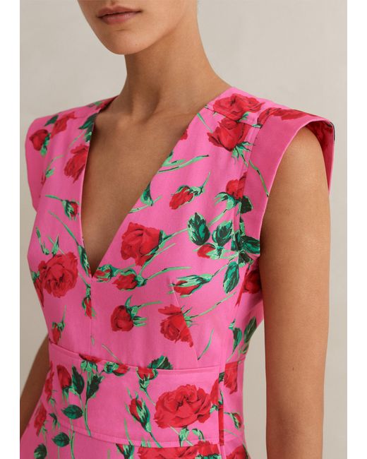 ME+EM Pink Cotton Sateen Rose Print Maxi Dress