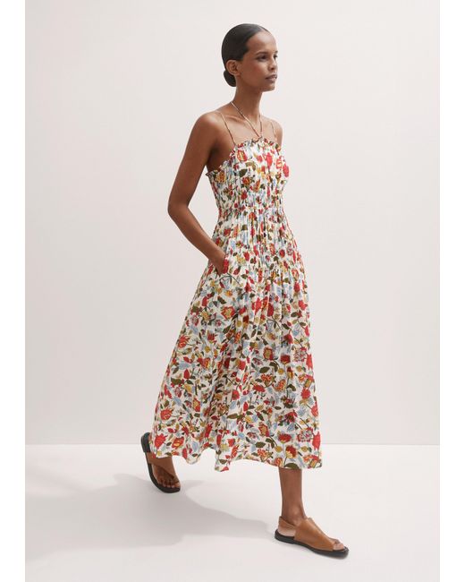ME+EM Natural Cotton Rosebush Print Midi Dress