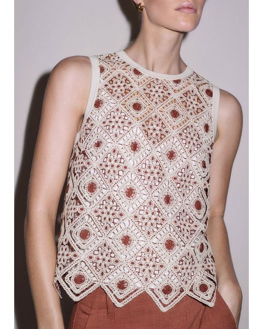 ME+EM Pink Graphic Cotton Lace Shell Top + Cami Rosewood-Cream