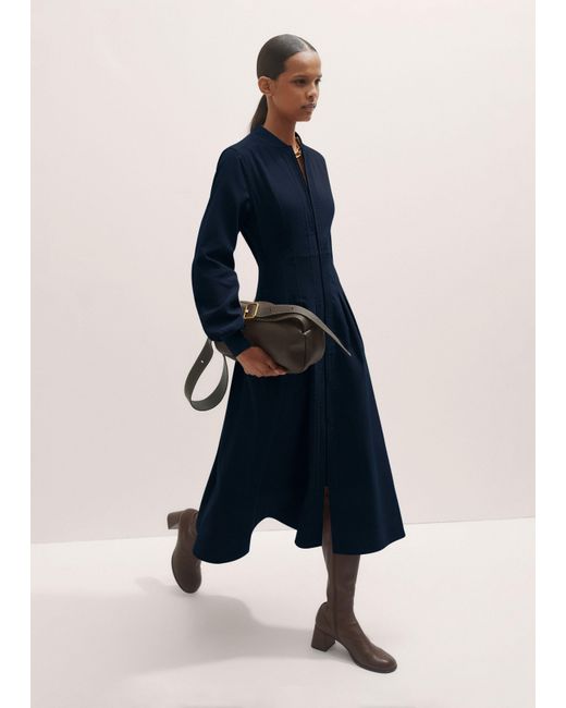 ME+EM Blue Cotton Cord Pleated Midi Dress