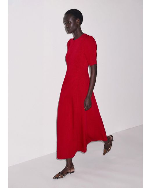 ME+EM Red Panelled Fit And Flare Maxi Dress Ruby