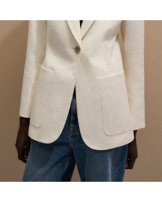 ME+EM White Luxe Jacquard Sharp Shoulder Contour Blazer