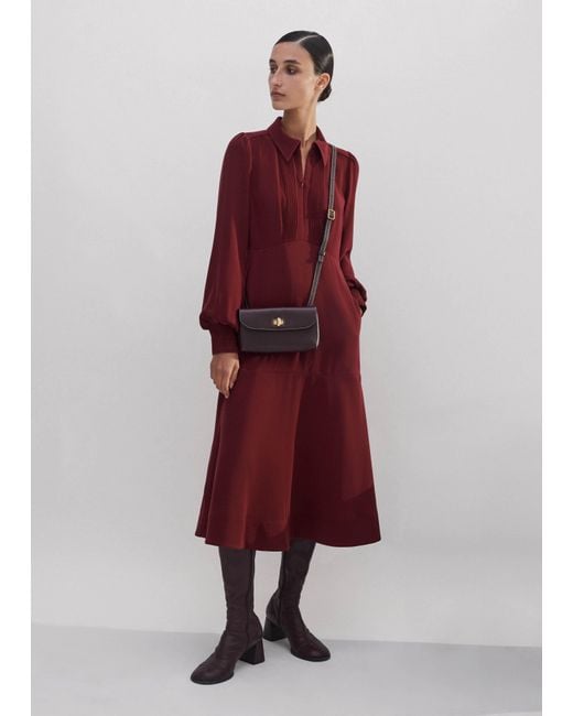 ME+EM Red Crepe Pintuck Detail Midi Dress