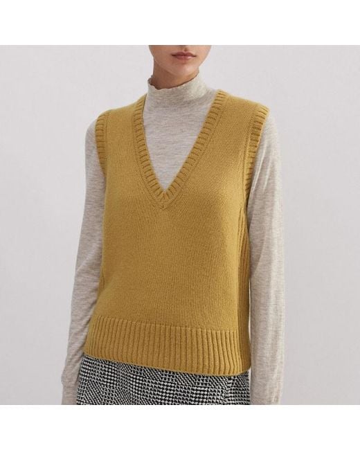 ME+EM White Merino Cashmere Silk Lofty V-Neck Sweater Vest