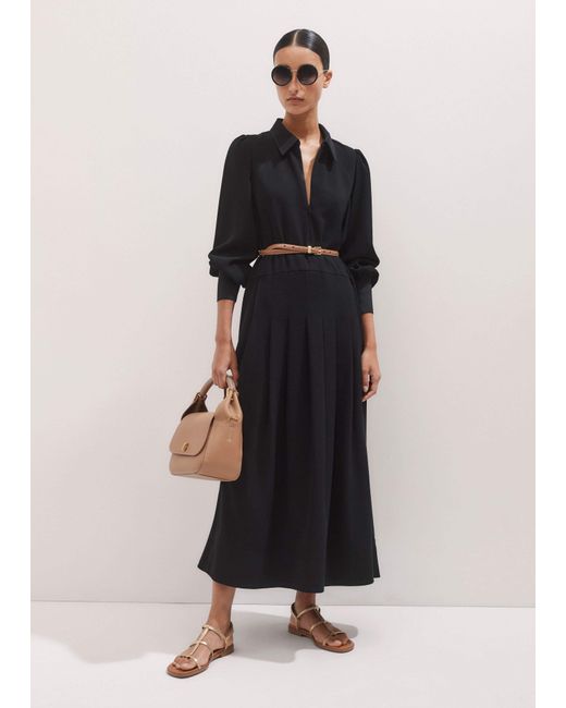 ME+EM Black Modern Twill Pleated Maxi Dress