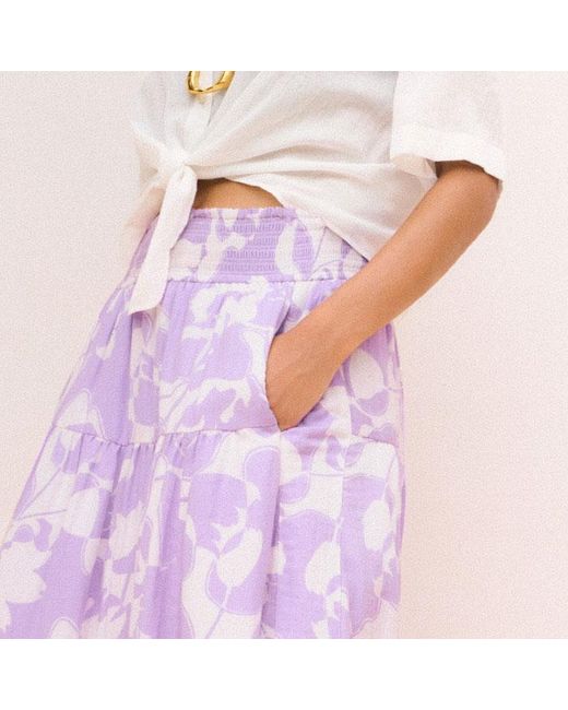ME+EM Pink Cheesecloth Tulip Print Midi Skirt