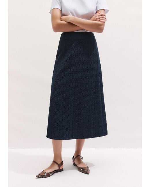 ME+EM Blue Curling Crosses Jacquard Midi Skirt