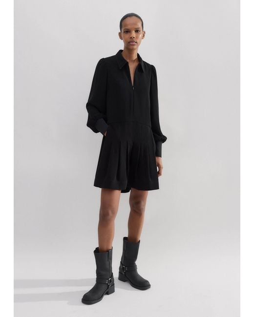 ME+EM Black Modern Twill Pleated Short Swing Dress