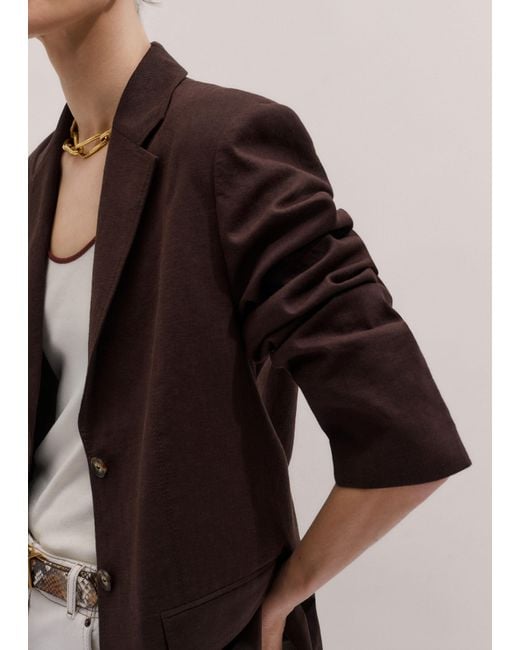 ME+EM Brown Crease-Less Linen Deconstructed Lightweight Summer Blazer